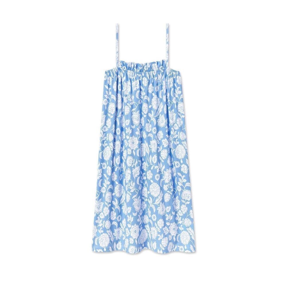 Lake Pajamas Pima Ruffle Nightgown Blue Floral XXL